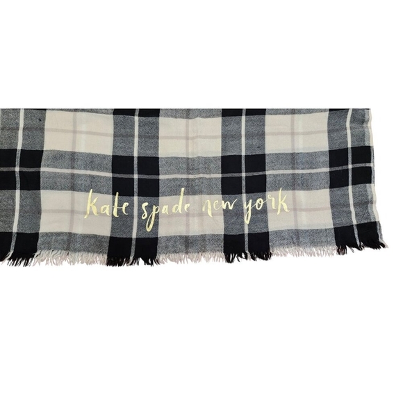 Kate Spade New York Woodland Plaid Wool Gold signature Scarf MSPR $128 - Picture 6 of 10